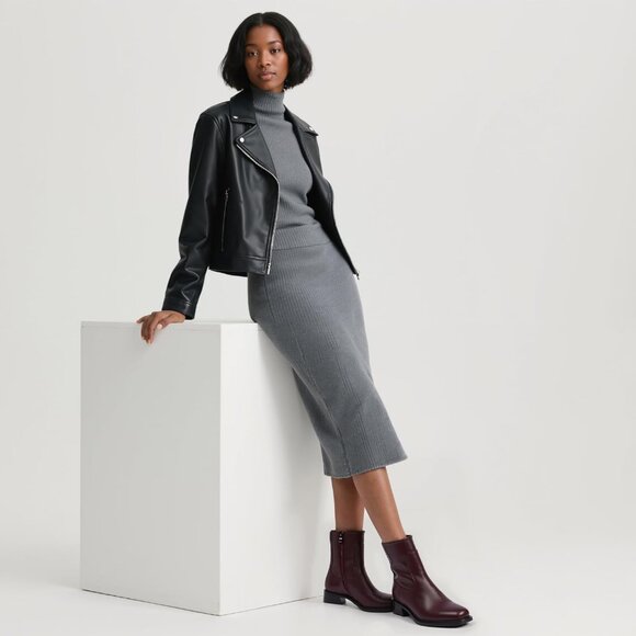 Women's Burgundy Square Toe Chunky Short Booties Fall Boots Side Zipper - Picture 7 of 7